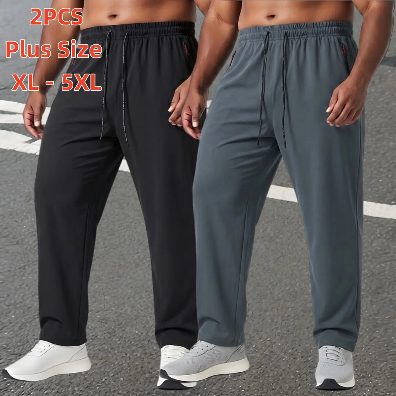 Men's Plus Size 2-Piece Quick Dry Athletic Pants - XL-5XL, 2XL, 4XL, Relaxed Fit, Elastic Drawstring Waist, Zip Pockets, Moisture Wicking, Breathable, Lightweight, Stretch, All Season, Sporty Chic, for Big & Tall Men Gym/Casual/Outdoors Wear