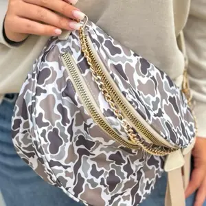 Gold Crossbody Bum Bag Western Camo Casual Waist Pack with Zipper Women Men Outdoor