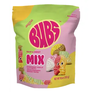 BUBS Swedish Soft Sour-Sweet Pick-and-Mix Gummy Candy - Strawberry Vanilla, Tutti Frutti, Lemon Raspberry, Banana Toffee Flavors - Vegan, Gluten-Free Sour Candy, 10 oz Late Night Snack & Snack Ideas