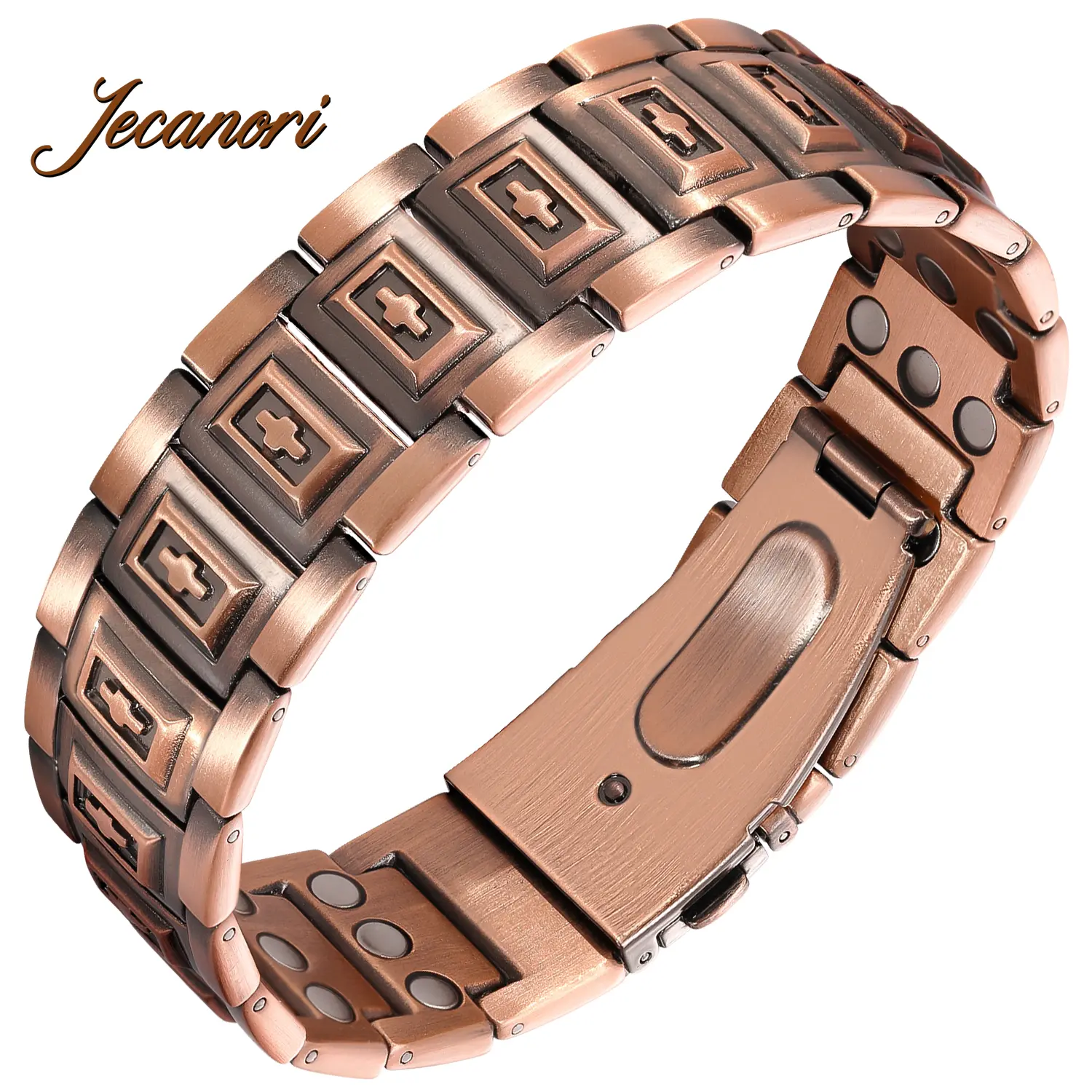 Men's Copper Magnetic Metal Bangle - Cross Pattern, Adjustable Link Band with 3800 Gauss Magnets, Sizing Tool Included, Wearable Fashion Accessory, Adjustable Band, Men's Accessories
