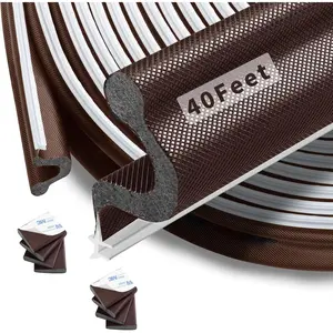 40  Kerf Door Weather Stripping Seal With 8 count Corner Seals, Long Reach V-Shaped Strip for Frame Insulation and Soundproofing Large Gaps (Brown)