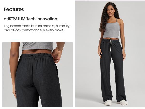 ODODOS Women's Straight Leg Pants Ultra Soft odSTRATUM Tech Relaxed Casual Pajama Lounge Pants with Pockets-29/31 Inseam