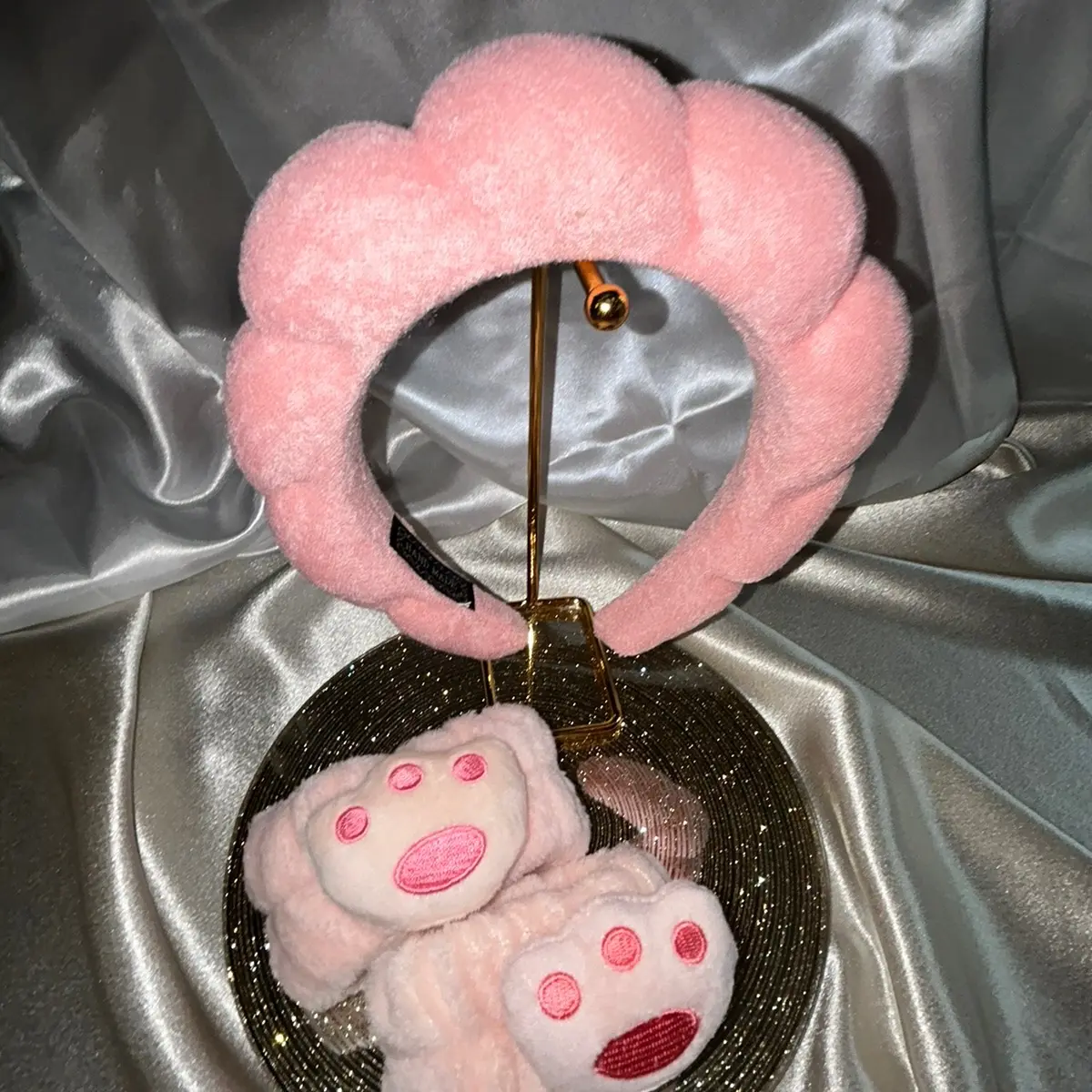 Peach headband with kitty paws set
