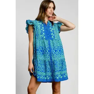 Umgee Full Size Mixed Print Mini Dress Plus Size Casual Polyester casual  dresses