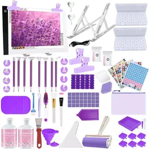 186Pcs All Inclusive Diamond Art Accessories Kit Diamond Painting A4 LED Light Pad Set with Diamond Art Sealer Glue Stand Storage Case Pens 5D Painting Tools for DIY Drill Craft