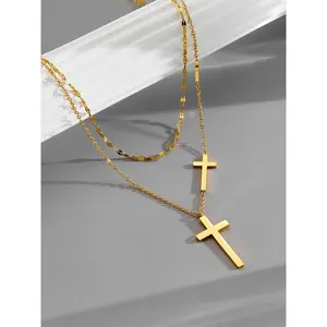 Wholesale Trendy Cross Pendant Necklace for Women, Double-Layered Stainless Steel Design, Exquisite Crosses, Fashionable and Unique Jewelry