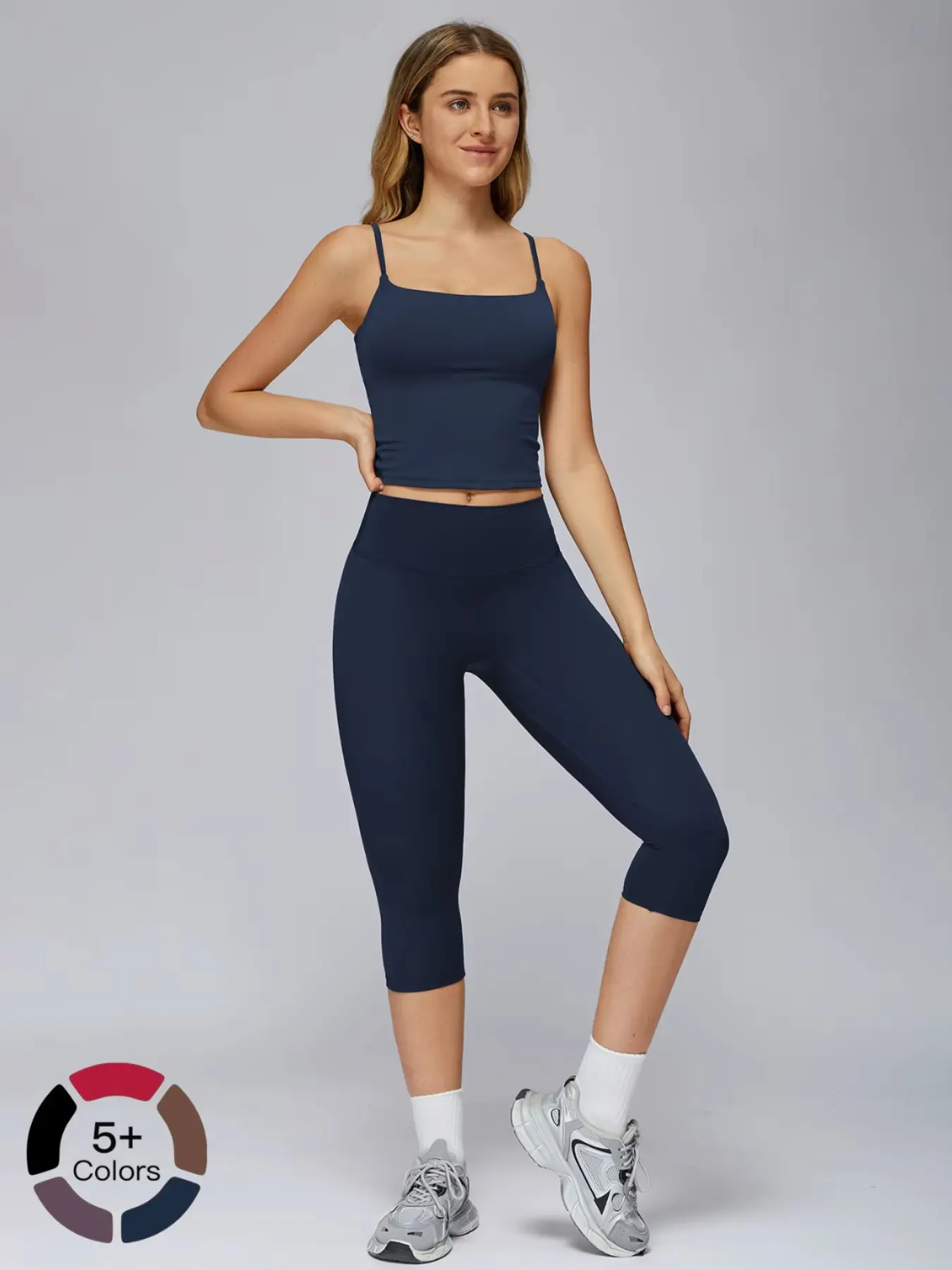 Women's Yoga Set, Tight-Fitting Mid-Thigh Pants & Casual Sports Tank Top, Outdoor Running Fitness, Comfortable Workout Gear, Fitness Sportswear Set, Breathable Activewear, Workout Running Clothes, Workout Sets