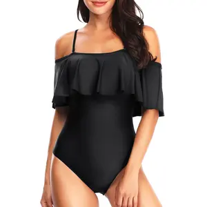 Tempt Me Women's One Piece Swimsuit Vintage Off Shoulder Ruffled Bathing Suits  SwimWeek  summervibes