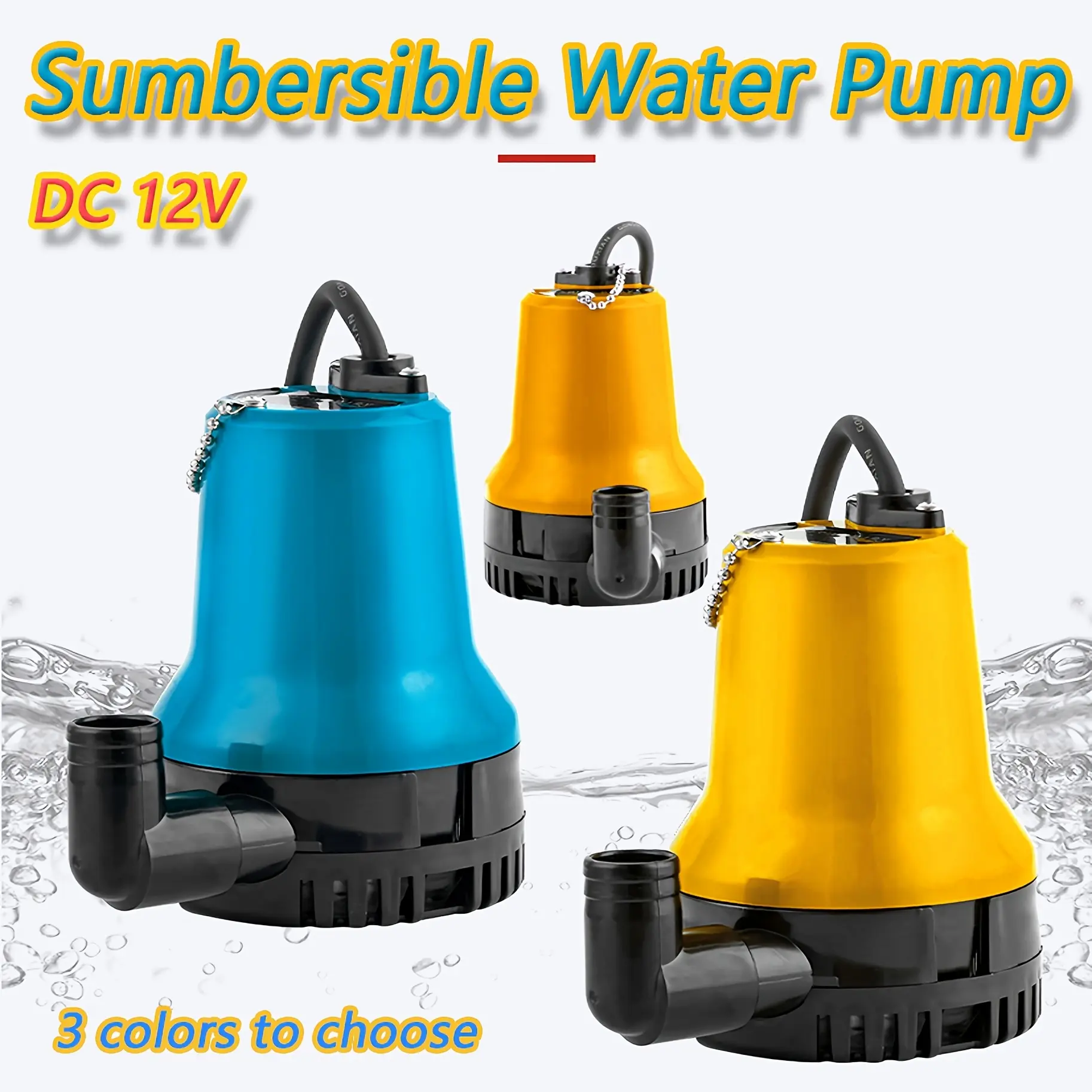 DC12V Portable Water Pump, Mini Submersible Pump, Deep Well Pump, 3 Colorful Covers, Large Flow 4200L/H, 1" Outlet, High Speed, for Backyard, Home Lawn, Garden Counteryard Vegetable Irrigation