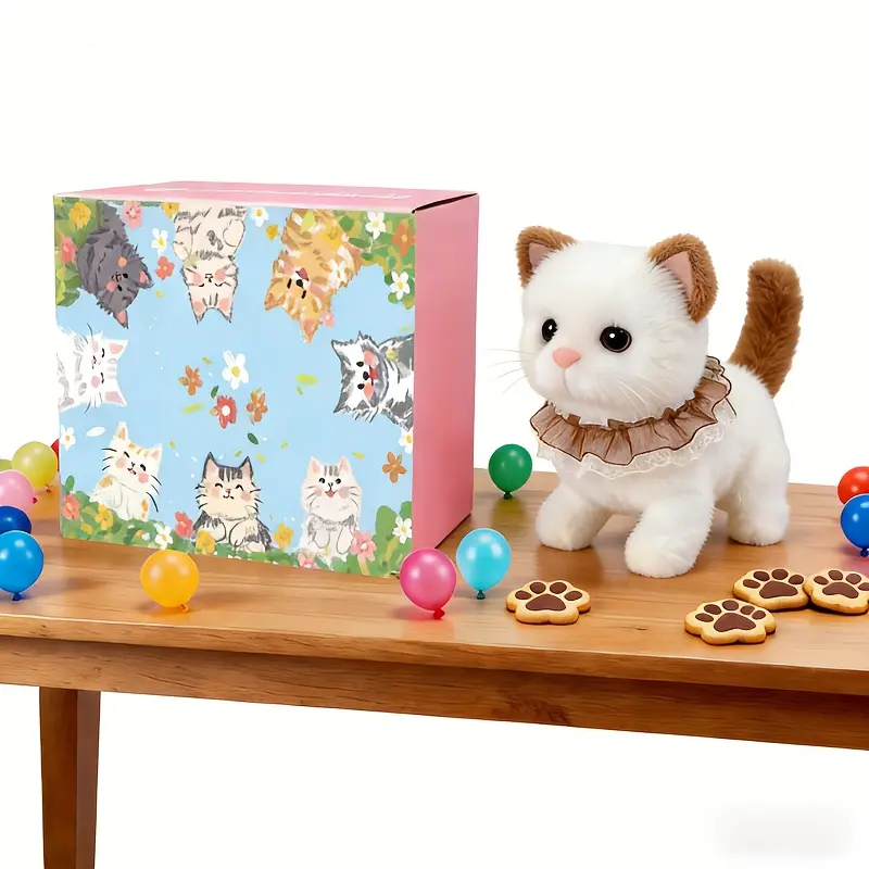 2026 New Plush Electric Toy Kitten, Bionic Robot Cat, Comes with Traction Rope And Exquisite Gift Box, Able to Walk, Cry, And Wag Tail, Best Gift for Birthday, Easter, And New Year Festival Parties