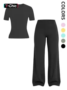 Women's Sporty Two-Piece Set, High-Elastic Round Neck Short Sleeve, High-Waisted Tummy Control Pants, Soft Breathable Yoga Gym Gymswear, Workout Sets, Yoga Clothes, Workout Sportswear