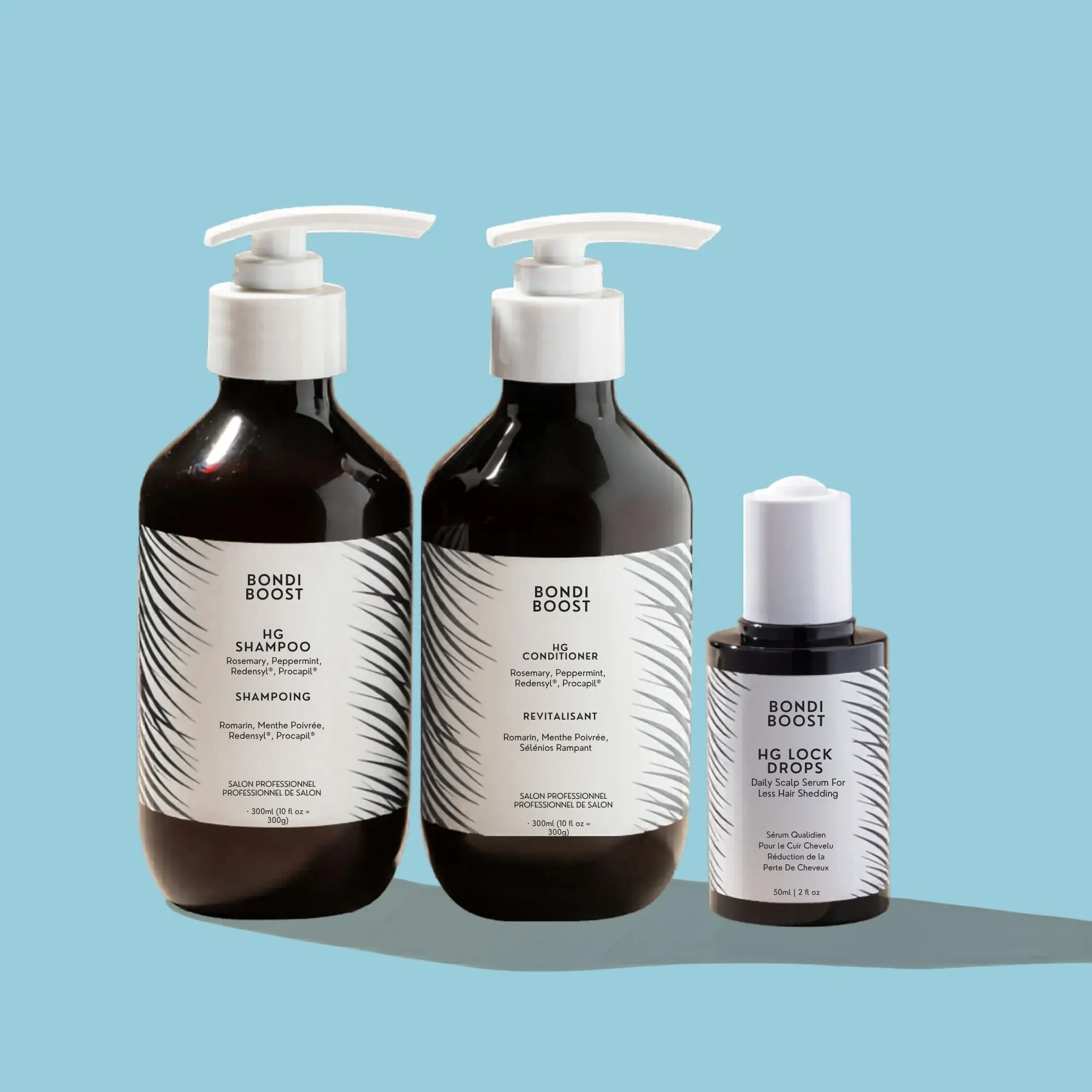 HG Anti-Thinning Trio by BondiBoost, TikTok Exclusive Haircare System for Fuller, Thicker Hair with HG Shampoo, Conditioner & Lock Drops Serum, 10.14 fl oz Bottle + 2 fl oz Serum