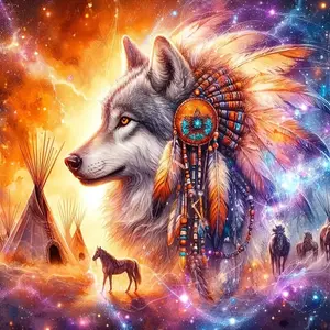 DIY 5D Diamond Painting Kit, Indian Wolf Theme, Full Drill Mosaic Art, Home Wall Decor Gift, Craft Project, Model Xinghao Z183
