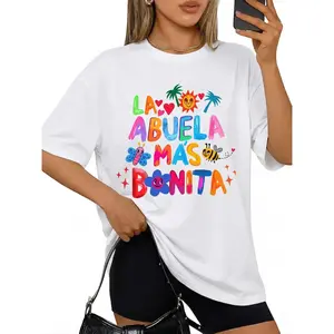 La Abvela Mas B0nita, Abvela Latina Grandmother Graphic Tee Fabric Casual Crew Neck T-Shirt Trendy Tops for Women for Men, Perfect Gift