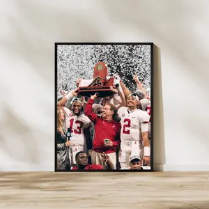 Nick Saban Alabama Crimson Tide Championship Art Print Poster, Football Wall Decor Sports Fan Gift, for Sports Fans & Home Office Display, Poster Football Gifts - Unframed