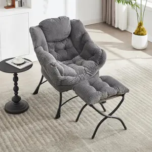 Lazy Chair with Ottoman, Modern Lounge Accent Chair with Armrests and a Side Pocket, Leisure Upholstered Sofa Chair Reading Chair with Footrest for Small Space, Corner Chair,Bedroom,Living Room,Courtyard,Office,Vanity Chair,Patio Furniture,Apartment