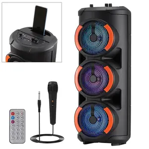 Portable Bluetooth PA Speaker 3 * 6.5" Woofer Wireless Karaoke Speaker TWS Rechargeable FM Radio Remote Control Microphone LED Lighting Stereo