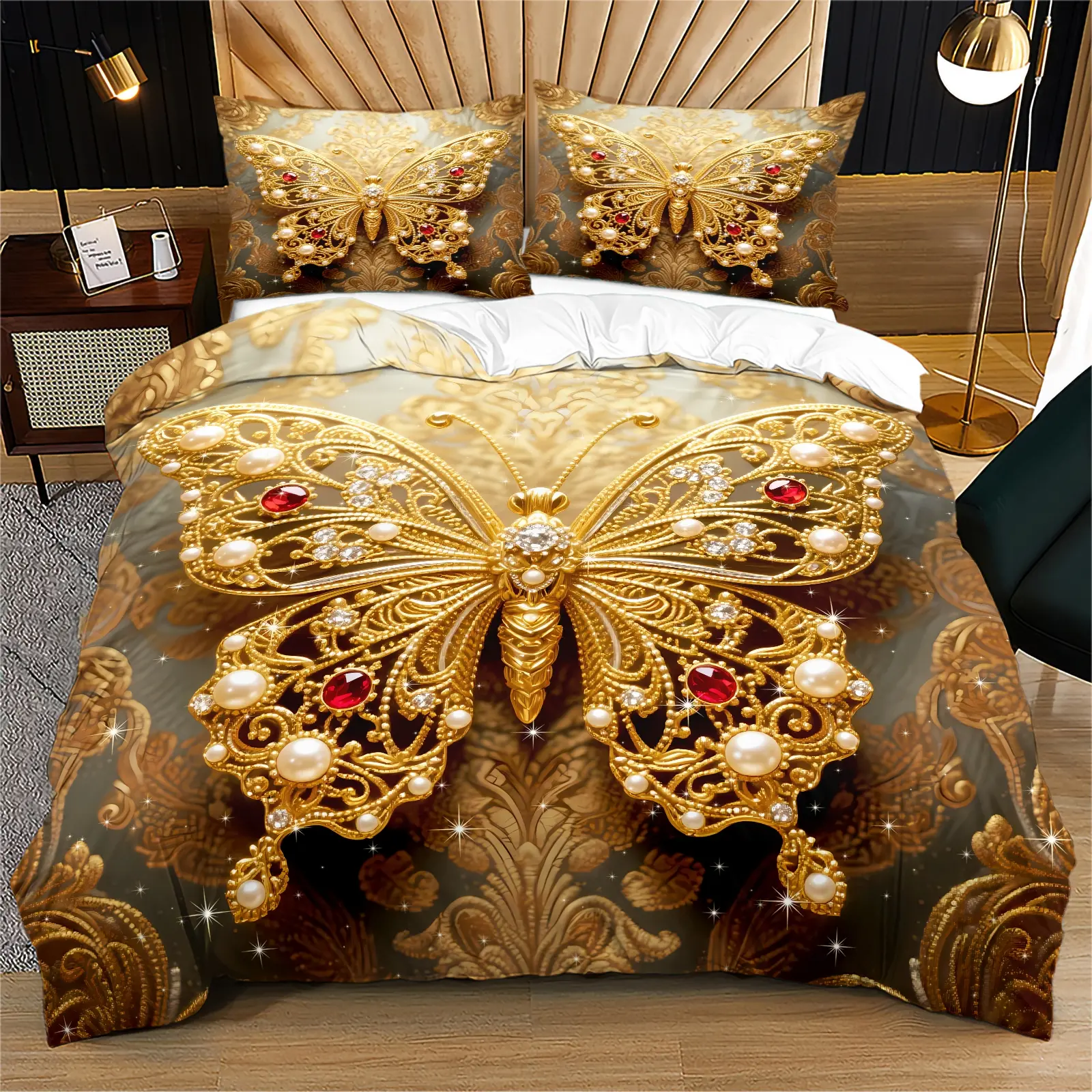 Luxury Butterfly-Themed Decorative Bedding Set (2/3-Piece Set) (Includes 1 Duvet Cover, 2 Pillowcases) Crafted from soft, comfortable fabric, this set exudes elegance and opulence, making it an essential gift for home decor or special occasions.