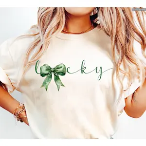 Lucky St.Patricks Day Coquette T-shirt, St Patricks day shirt, St Patrick Bow tee, Girl st patricks day tee Anime Inspired Tee