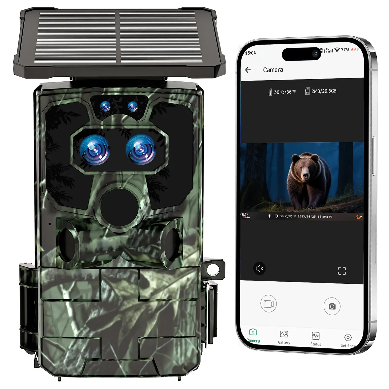 VOOPEAK Trail Camera Starlight Night Vision, Solar Powered Dual Lens 4k 60MP WiFi Game Camera