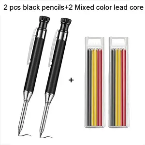 2pcs Black Pencils with Mixed Color Lead Core (4 Counts/set), Woodworking Building Long Head Pencil Set, Art Drafting Pencils, Office Stationery & Supplies