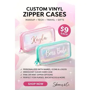 Custom Vinyl Zipper Case | Personalized Makeup & Travel Organizer | Iridescent Shell