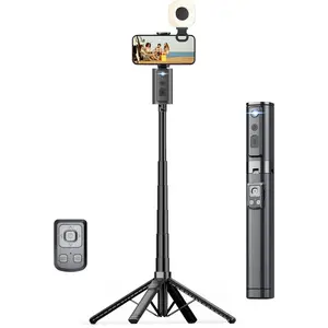 Auto   Tripod 360 Rotation with Light, Phone Tripod Stand with Remote Follow Your Movement, for Android Phone Selfie Stick for Content Creators Vlog (Black)