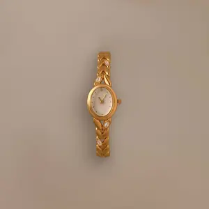 Chevron Diamond Link Timepiece by Caitlyn Minimalist -  Vintage Style Oval Chain Watch - Women's Watch in 18K Gold & Mixed Metal - Anniversary Gift for Her