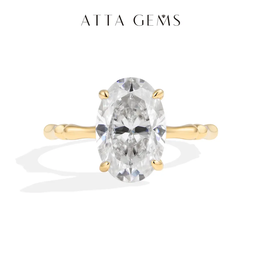 ATTAGEMS Bamboo Design 4.5CT Oval Cut Lab-Grown Moissanite Ring for Women 18K Gold Plated Ring Engagement & Wedding Rings Anniversary Gift Fine Jewelry New R431 summerwins
