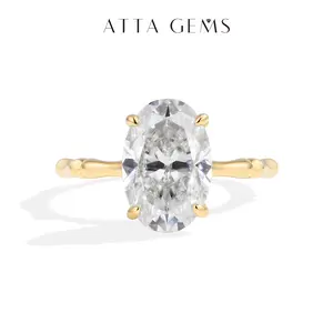 ATTAGEMS Bamboo Design 4.5CT Oval Cut Lab-Grown Moissanite Ring for Women 18K Gold Plated Ring Engagement & Wedding Rings Anniversary Gift Fine Jewelry New R431