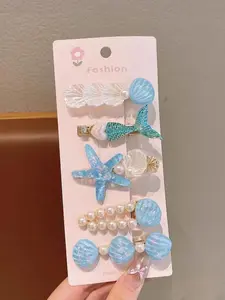 5Pcs Boho Mermaid Shell Hair Clips Set, Cute Starfish Pearl Hairpins, Summer Beach Women's Hair Accessories