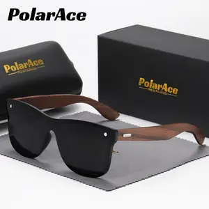 PolarAce Unisex Polarized Sunglasses Women Men One-piece Mirrored Fashion Sun Shades Retro Wooden Temple Glasses with gifts box Mother's Day/give gifts