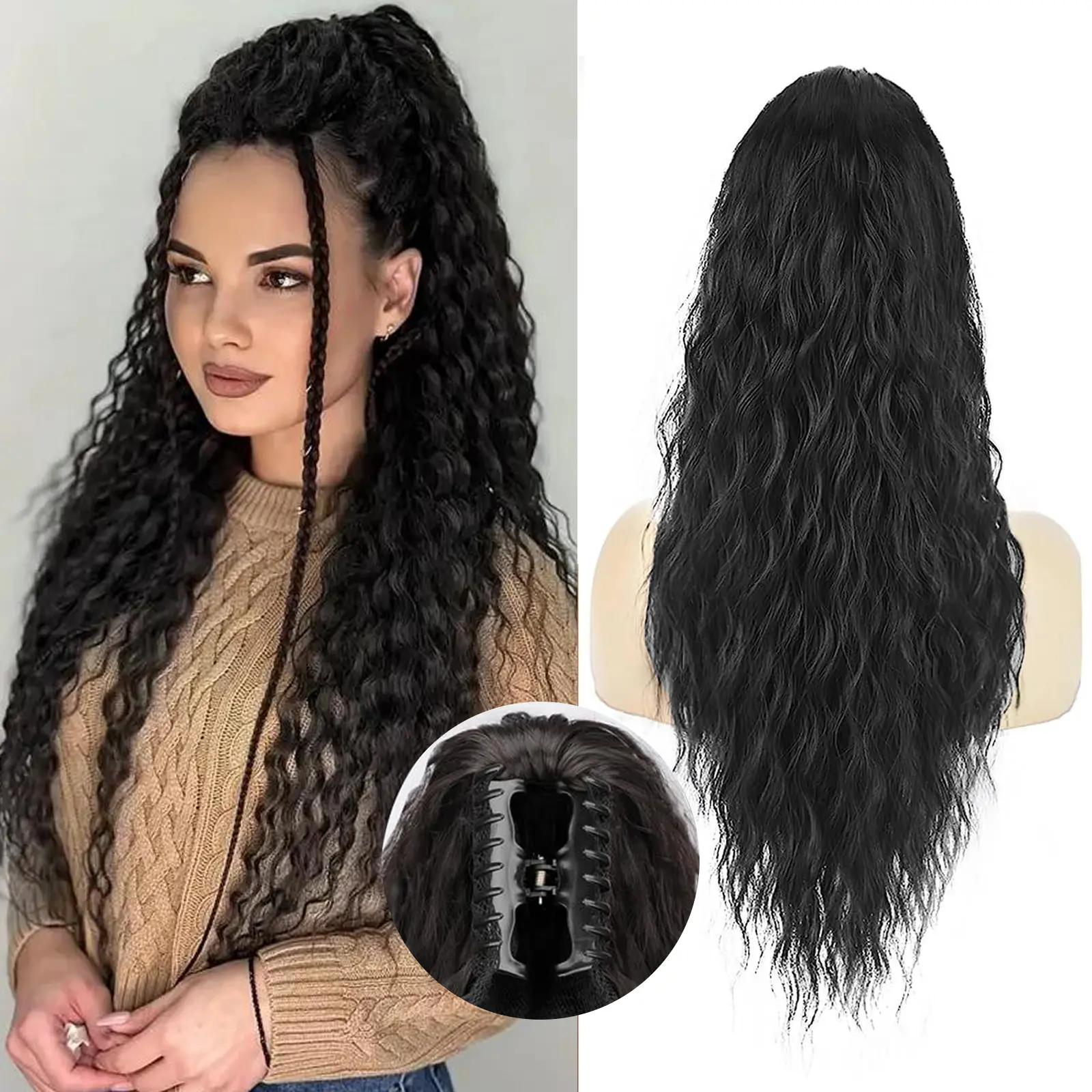 1 B # Black Claw Clip Ponytail