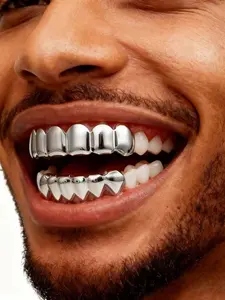 18k Hip-Hop Grillz, Trendy Western Style, Premium Craftsmanship, Classic 6-Teeth Design, Safe Material, Secure Wear