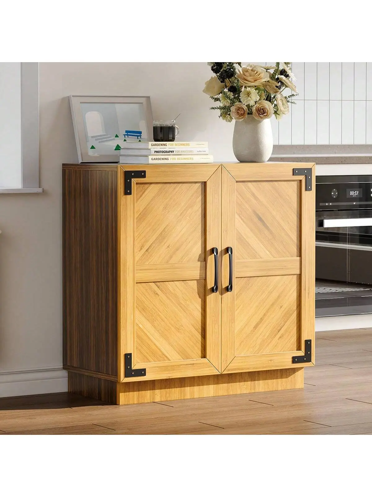 Gaomon 31.5"x15.7"x31.5" Rectangular Farmhouse Sideboard Buffet Cabinet - Rustic Engineered Wood Single Unit Indoor Furniture with Grooved Doors, Adjustable Shelf, Sturdy Base, Assembly Required for Living Room, Dining Room