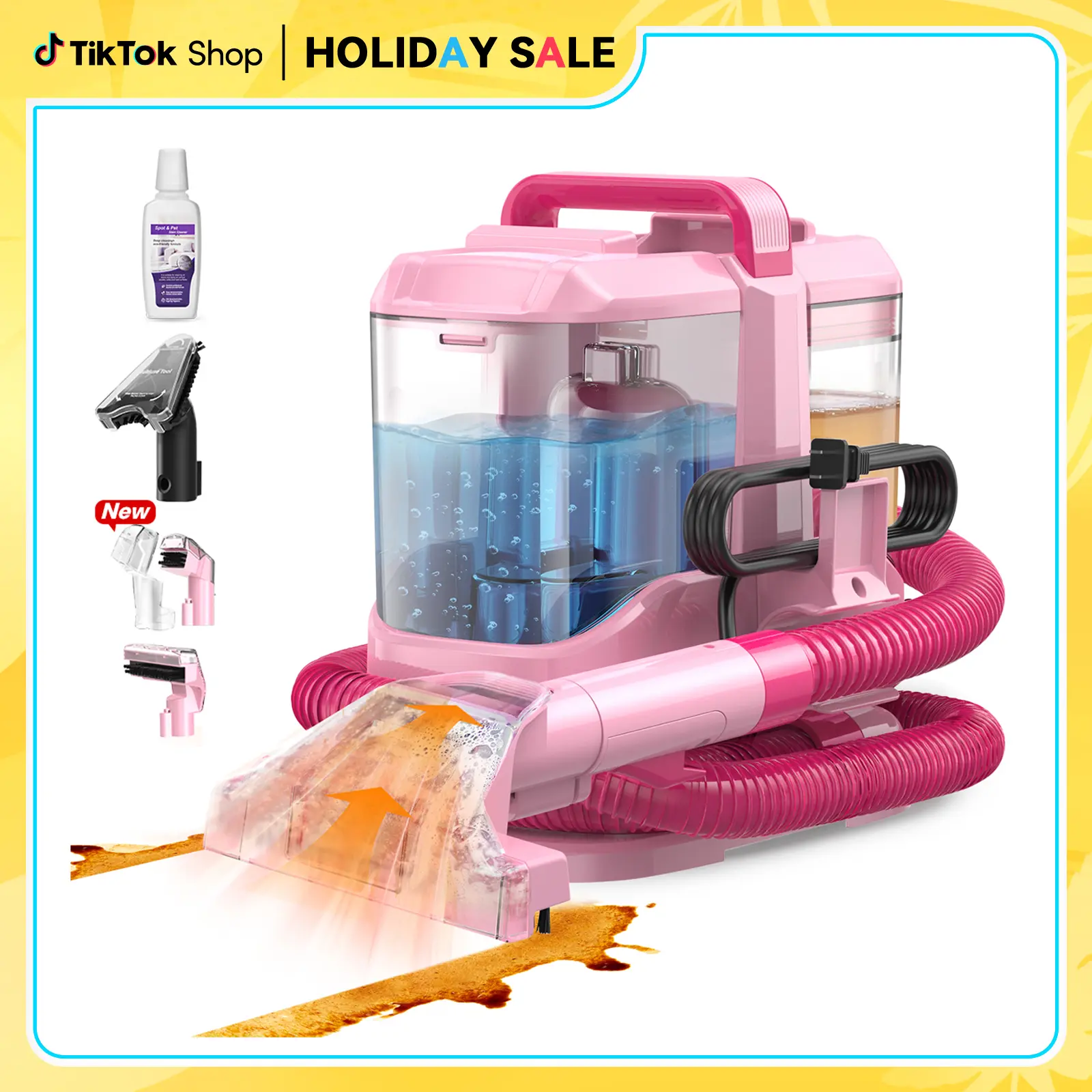 Upholstery Portable Carpet Vacuum Cleaner, 18KPa Suction Spot Cleaning Machine for Pet Stains, Carpets, Sofa, Car Seats, Mattress, with 3 Multipurpose Cleaning Tools, 6'' Deep Cleaning Brush | Portable 3-in-1 Little Pink C9S home essentials #Techvibes
