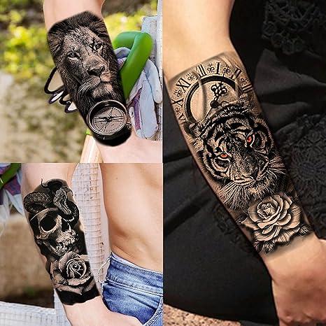 36 Sheets Temporary Tattoos Stickers, 12 Sheets Fake Body Arm Chest Shoulder Tattoos for Men or Women with 24 Sheets Tiny Black Waterproof