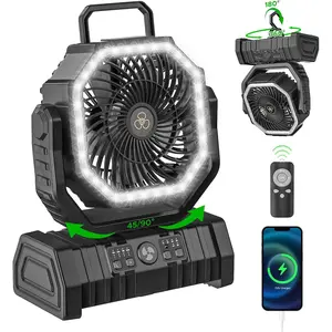 Rechargeable Camping Fan with LED Lantern, 20000mAh Auto-Oscillating Battery Operated with Remote/Hook/Timer, 8” Portable Fan for Picnic, Fishing,Tent, RV, Power Outages, Hurricane(Orange)