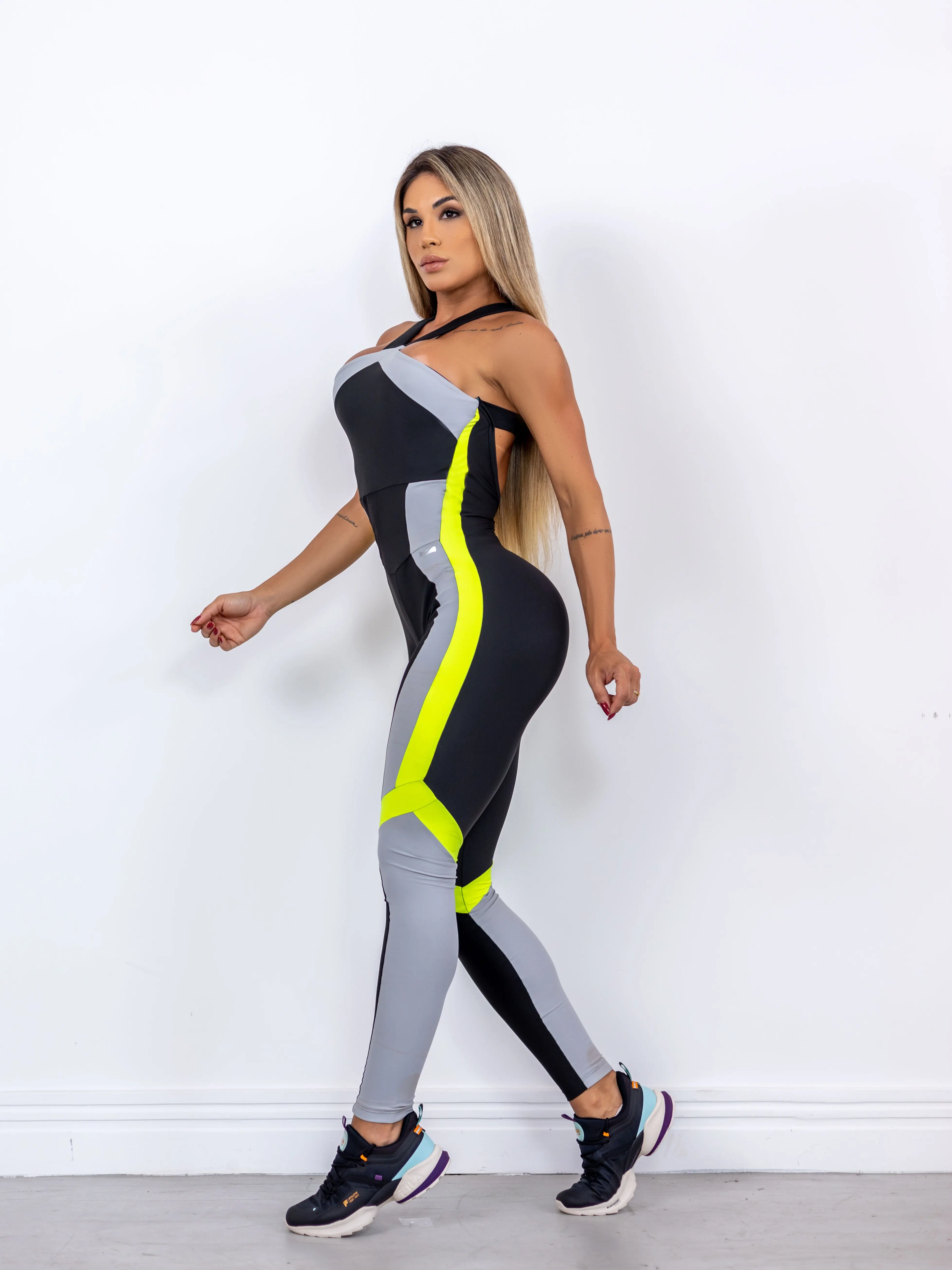 Sculpt & Strike: Neon Edge Fitness Jumpsuit