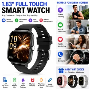 Smart Watch with 1.83-Inch Full Touch Screen, Message Notifications, Call Answering Support, Sports Pedometer, All-Round Health Monitoring, Compatible with iPhone & Android Phones, Alloy Case and Silicone Strap, Great Gift Choice for Birthdays & Holidays