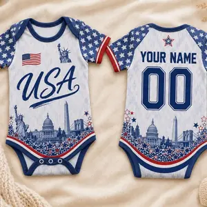 Personalized USA Soccer Jersey Baby Onesie Bodysuit, Custom Name Number Sportswear S4K