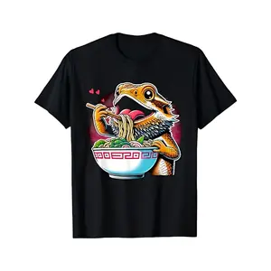 Men's cute anime bearded dragon enjoying ramen Graphic T-Shirt - Short Sleeve Crew Neck Regular Fit Casual Wear | Soft & Breathable Fabric, Durable Print, Everyday Comfort, Machine Washable, anime-style illustration with vibrant colors and cartoonish
