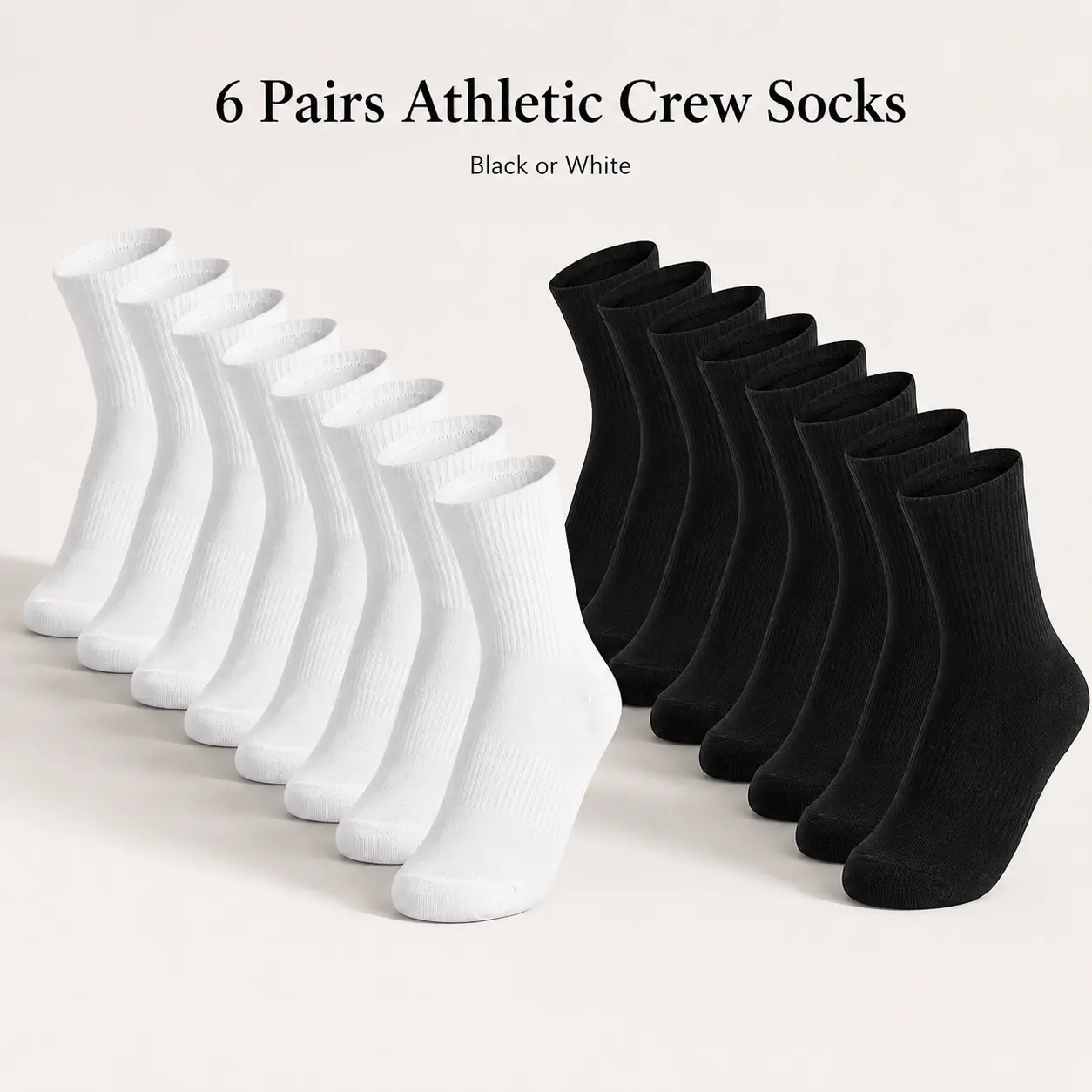 6 Pairs Premium Cotton Crew Socks, Cushioned Athletic Socks for Women and Men, Perfect for Running, Hiking and Fitness sale