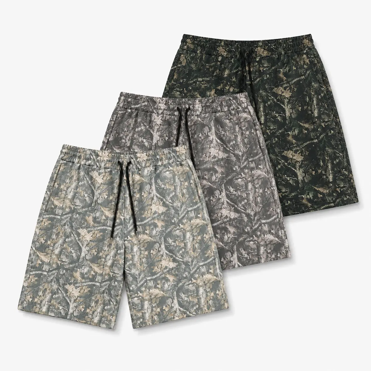 Men's Real Tree Camo Shorts Lightweight Breathable Athletic Gym Shorts with Deep Phone Pockets Casual Summer Drawstring Shorts