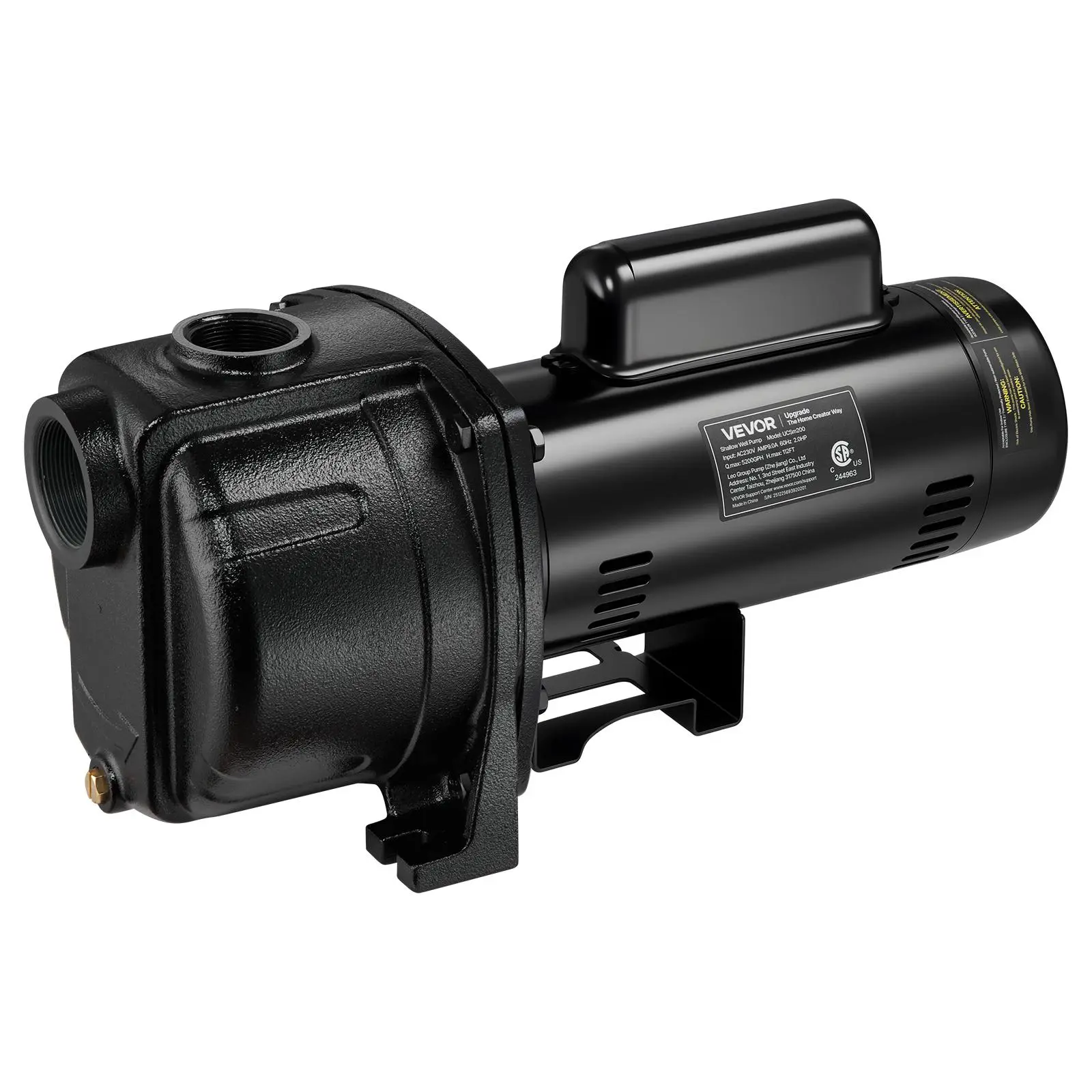 【Summerfinds】VEVOR 2 HP Cast Iron Shallow Well Jet Pump, 230V 5200 GPH, 112 ft Max Head Lift, Check Valve, Thermal Protection, Automatic On/Off, Self-Priming Sprinkler Pumps for Garden Irrigation, Lawn Sprinkler System, Irrigation System, Emergency Wa, Co