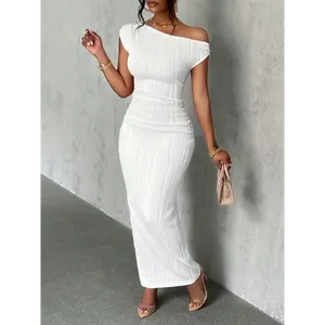 Elegant Off-Shoulder Ruched Bodycon Long Dress , Sleeveless, Mid Elasticity, Chic & Formal, Summer Wear Fabric date night dress tummy flattering party dresses Womenswear Spandex Polyester Workwear birthday dress Black