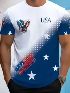 Men's Breathable 3D Digital Print Original T-Shirt, Casual Sporty Round Neck Fitted Short Sleeve Tee, Polyester Fabric, Summer Design, Top, Casual Streetwear Top