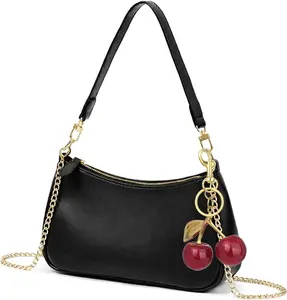 Women Trendy Crossbody Purse Cute Shoulder Bag Designer Hobo Handbag with Cherry Pendant