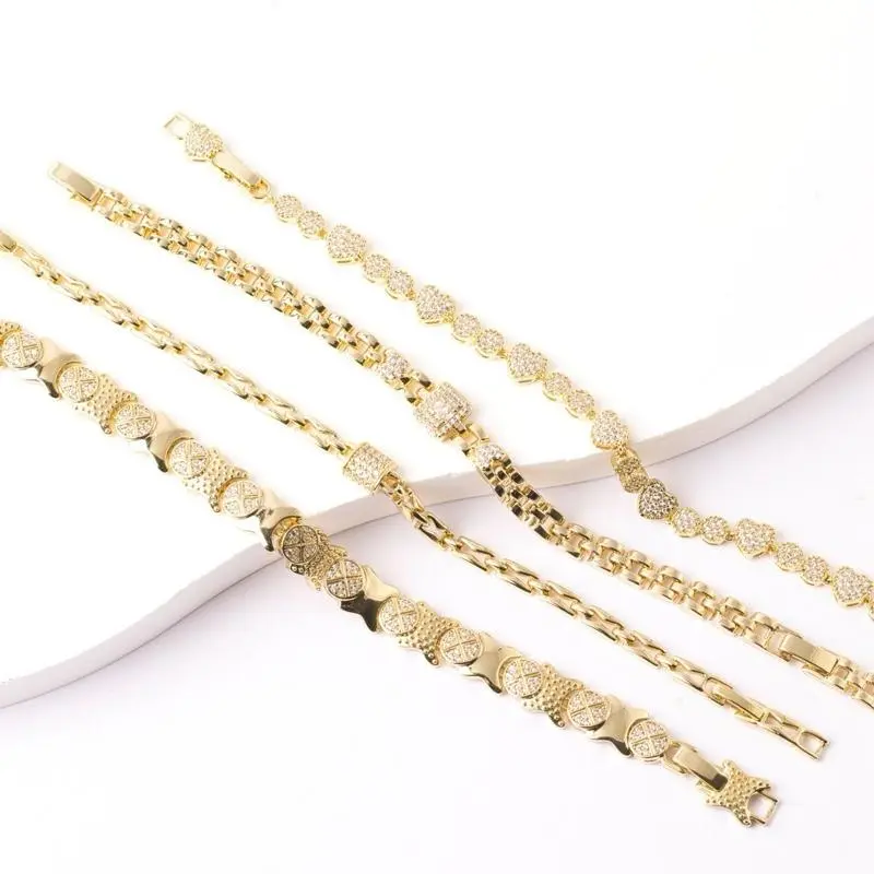 14K Laminated Gold Fashionable Bracelet Collection - Jewelry Accessory with Cubic Zirconia, Cable Chain, Matching Bracelets for Women