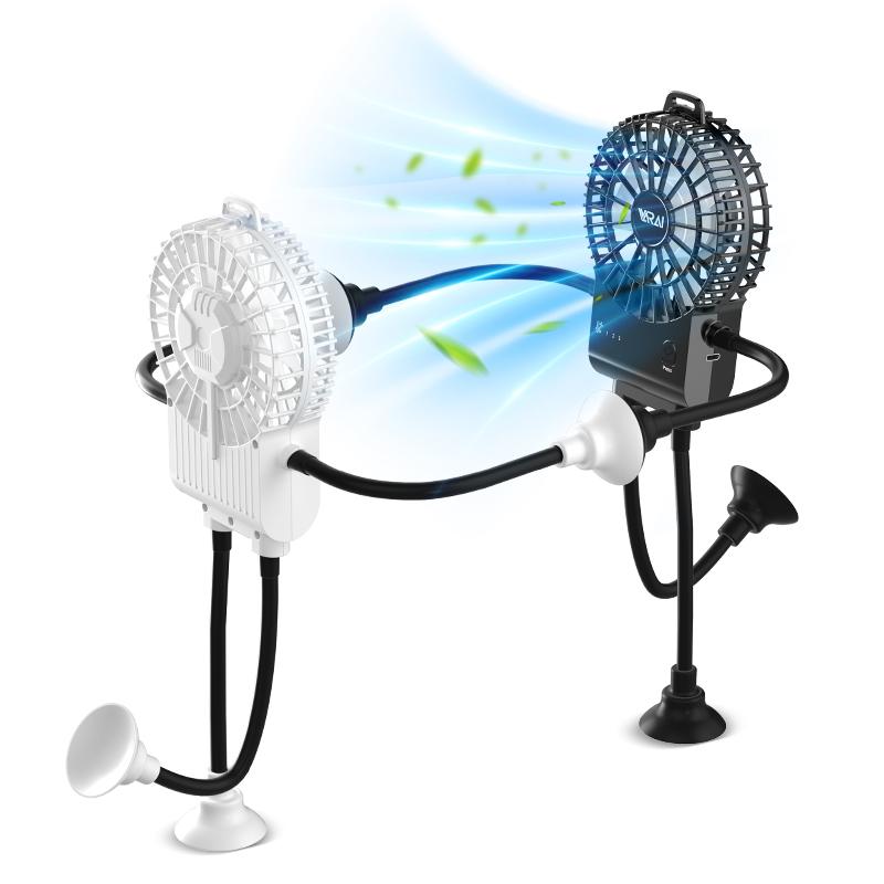 Portable handheld creative fan robot statue, compact portable rechargeable desk fan robot figurine with suction cups and mobile phone holder integrated into one, suitable for offices and cars, black personal fan robot figurine